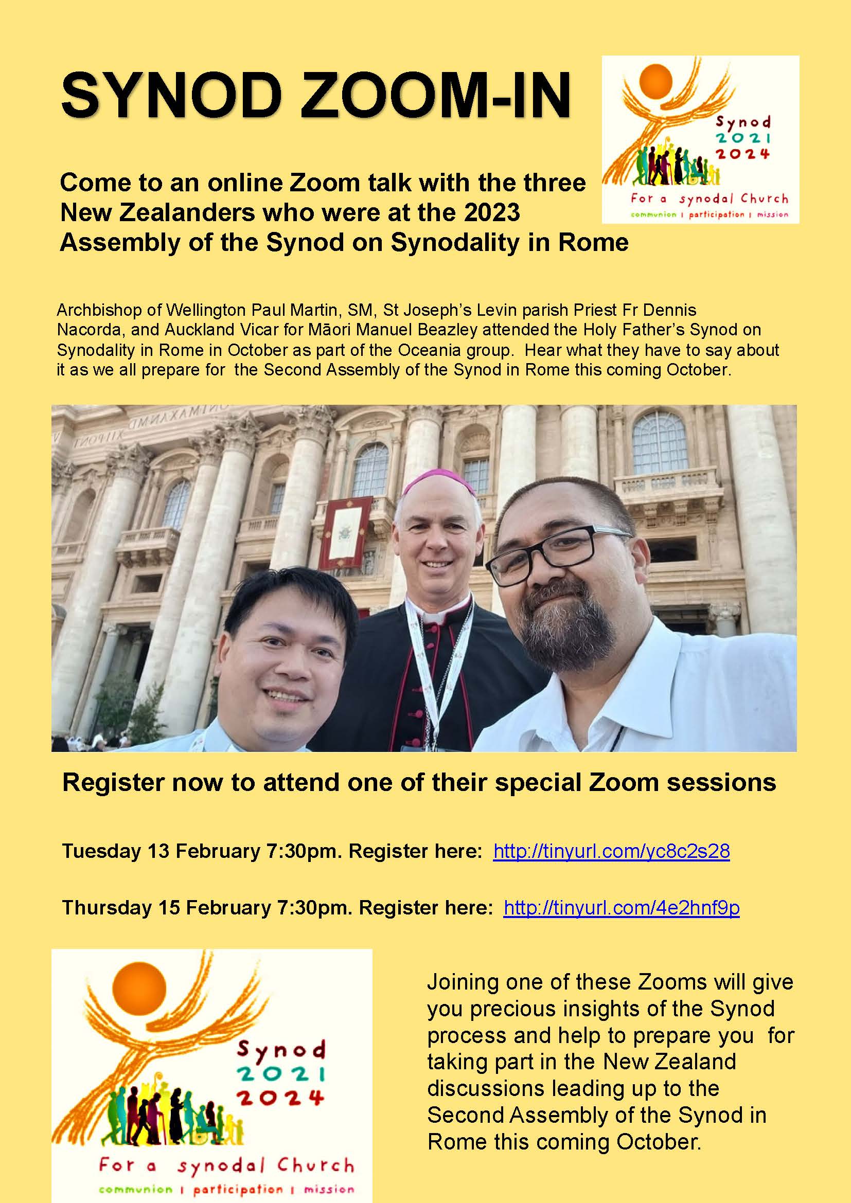 Read more about the article Everyone invited to a Zoom with three Church attendees from October 2023’s Assembly of the Synod on Synodality